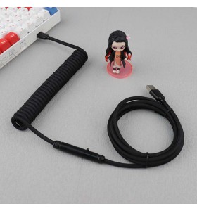 MINI XLRDurable Nylon Braided Double Sleeve USB Type C Aviation Connector Mechanical Gaming Keyboard Coiled Cable
